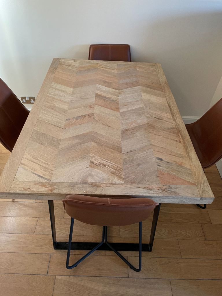 Solid Wood Dining table and 4 vegan leather chairs