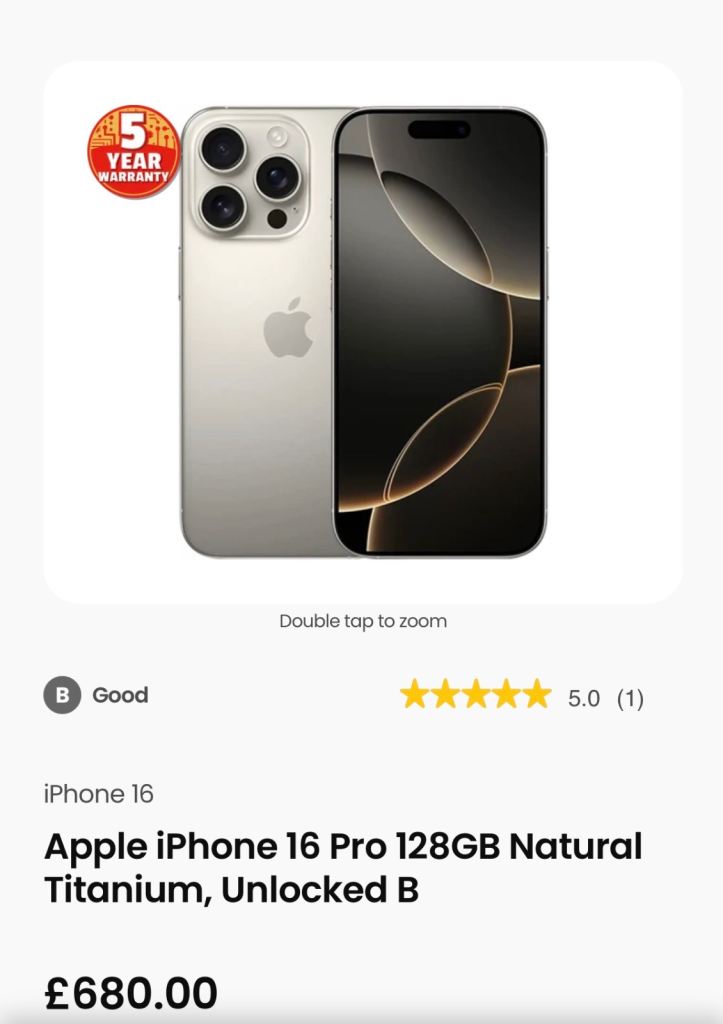 Apple iPhone 16 Pro 128GB Natural Titanium, Unlocked