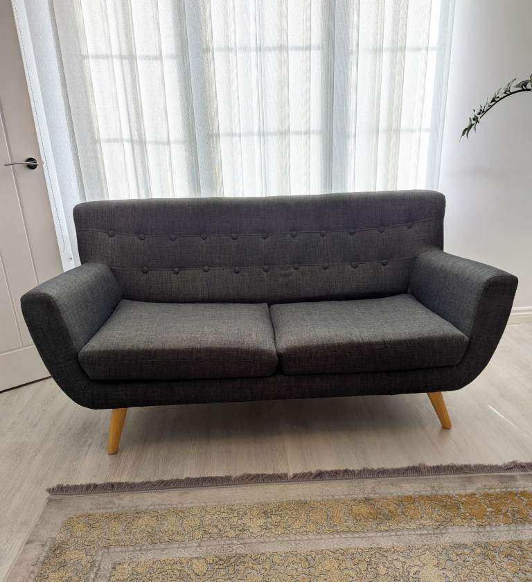 3 Seater Sofa with Wooden Legs, Grey color, Size: 168L x 75W x 82H cm