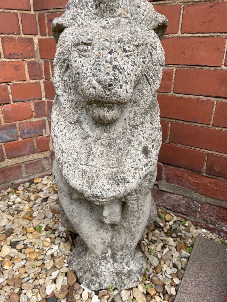 Vintage pair of concrete lion garden statues 