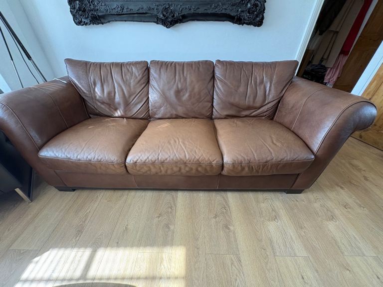 Reduced for quick sale! Brown Leather Sofa & Reclining Armchair