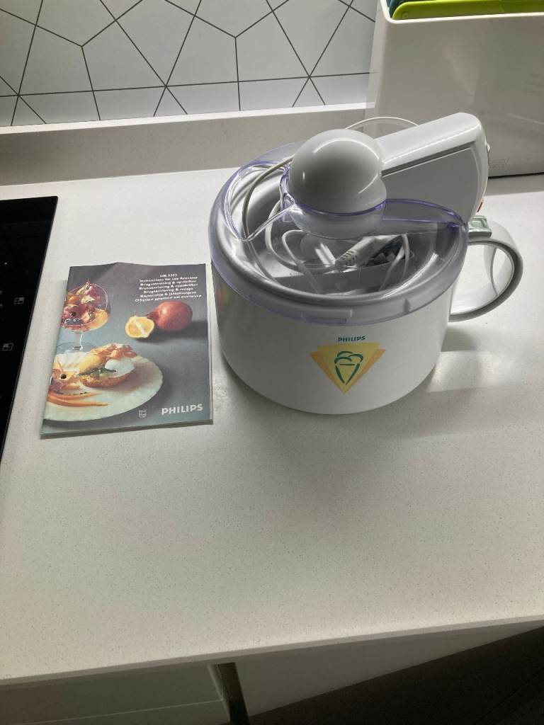 Phillips Compact Ice Cream Maker Machine White Hr2303 with Instructions