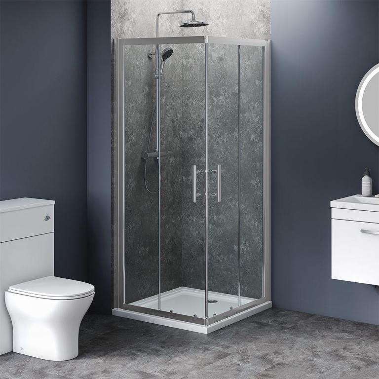 Corner shower doors and tray 