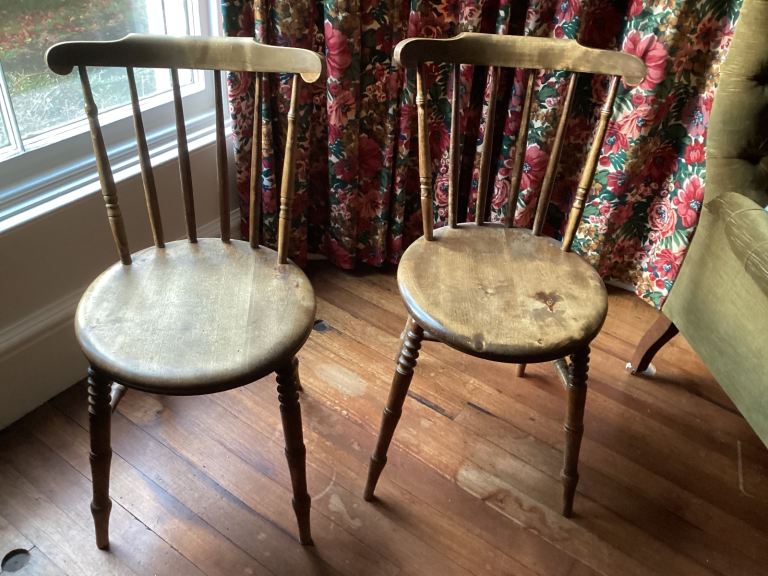 Two Edwardian Penny Windsor Stickback Dining Chairs