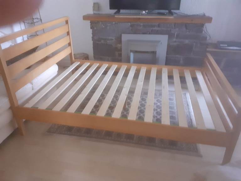 Wooden double Bed Frame with Slats – Good Condition