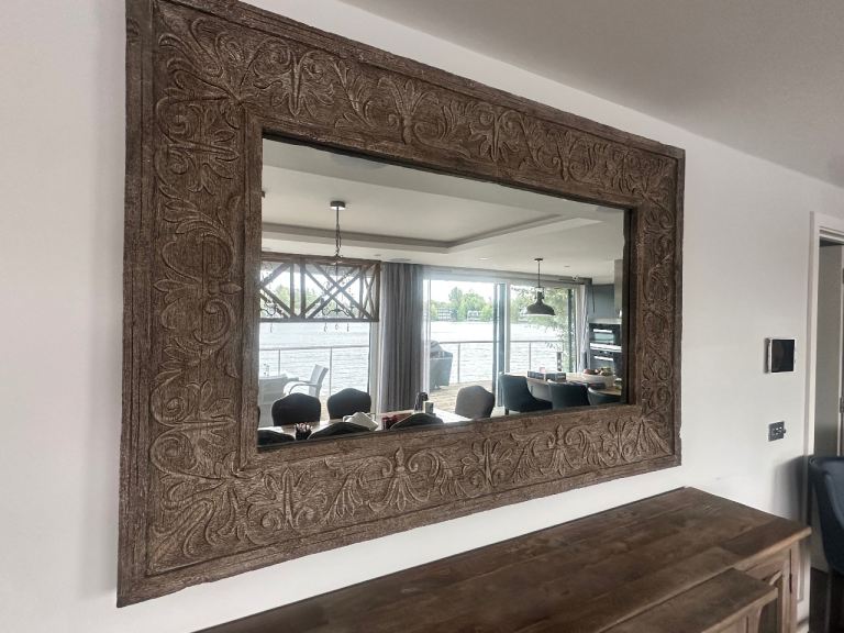 Ornate Carved Wood Frame Rectangular Wall Mirror Brown Horizontal 188x120cm