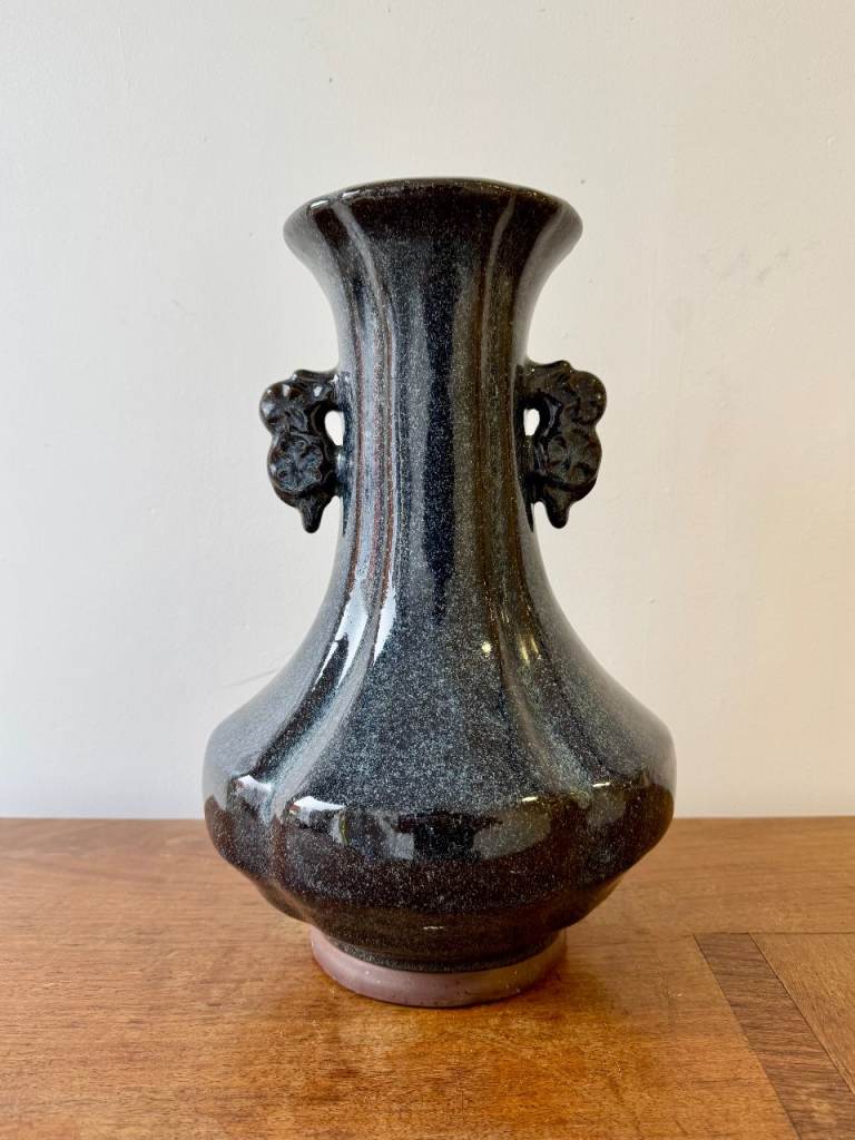 Chinese Studio Pottery Vase with Flambé Glaze – Vintage Art Pottery 