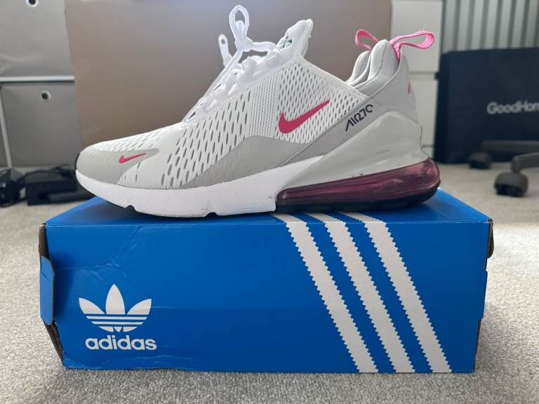 Nike Air Max 270 White/Fusion Red/Grey Fog Slip On Men's Trainers UK 9.5