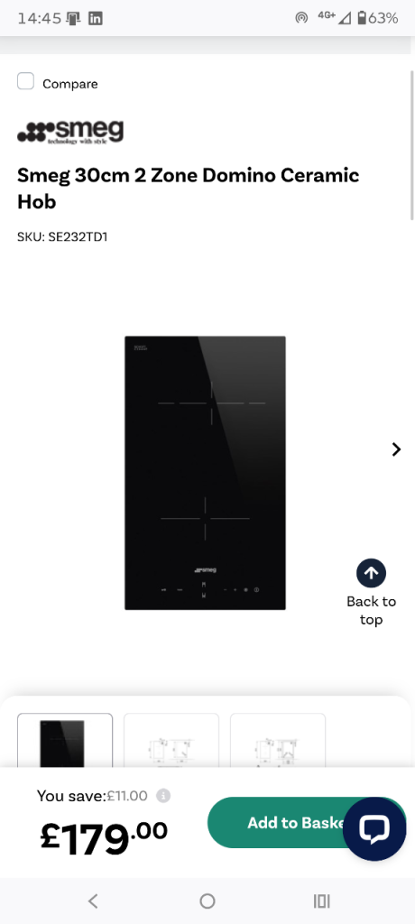Brand new Smeg 30cm 2 Zone Domino Ceramic Hob SE232TD1