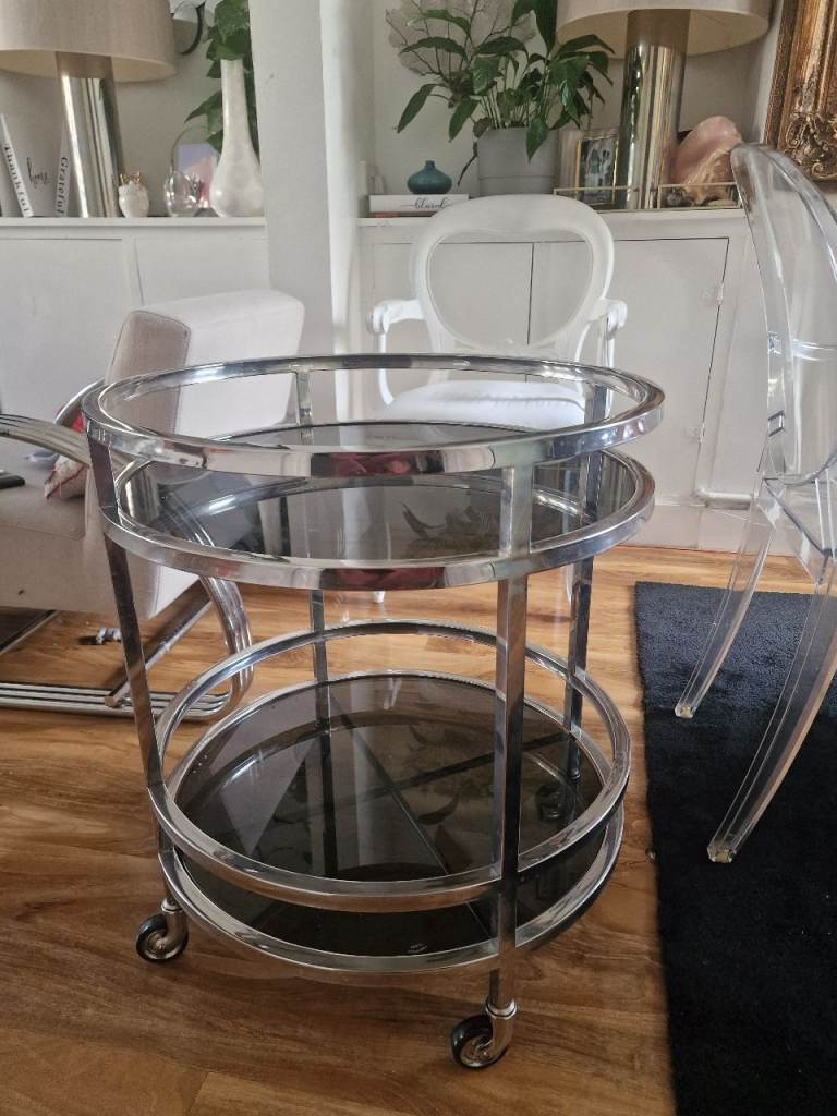 Beautiful Chrome/ Smoked glass Designer Drinks Trollley