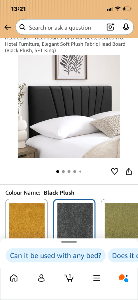 Black plush king size Headboard 