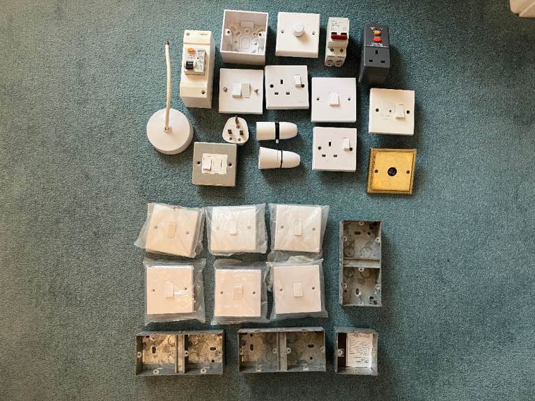 Large lot of electrical items, light switches, back boxes etc