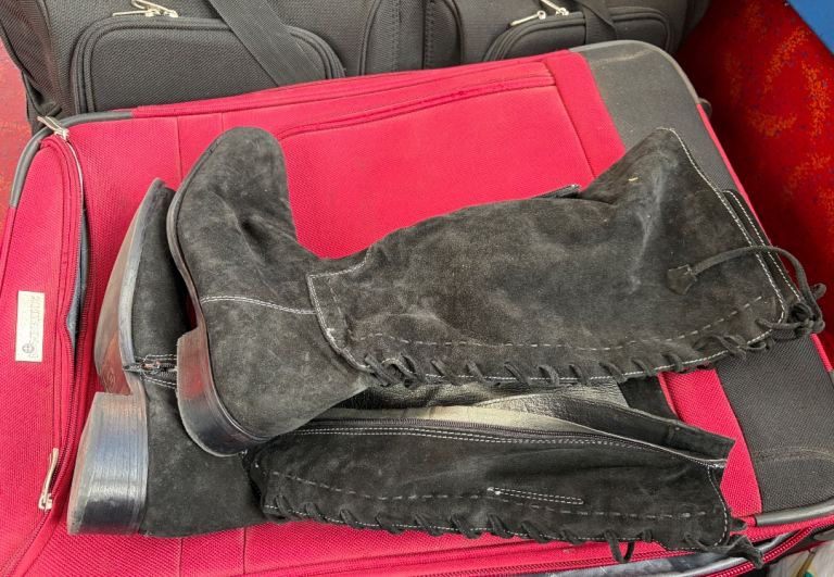 Black Suede Knee-High Boots, Size 38 – Good Condition