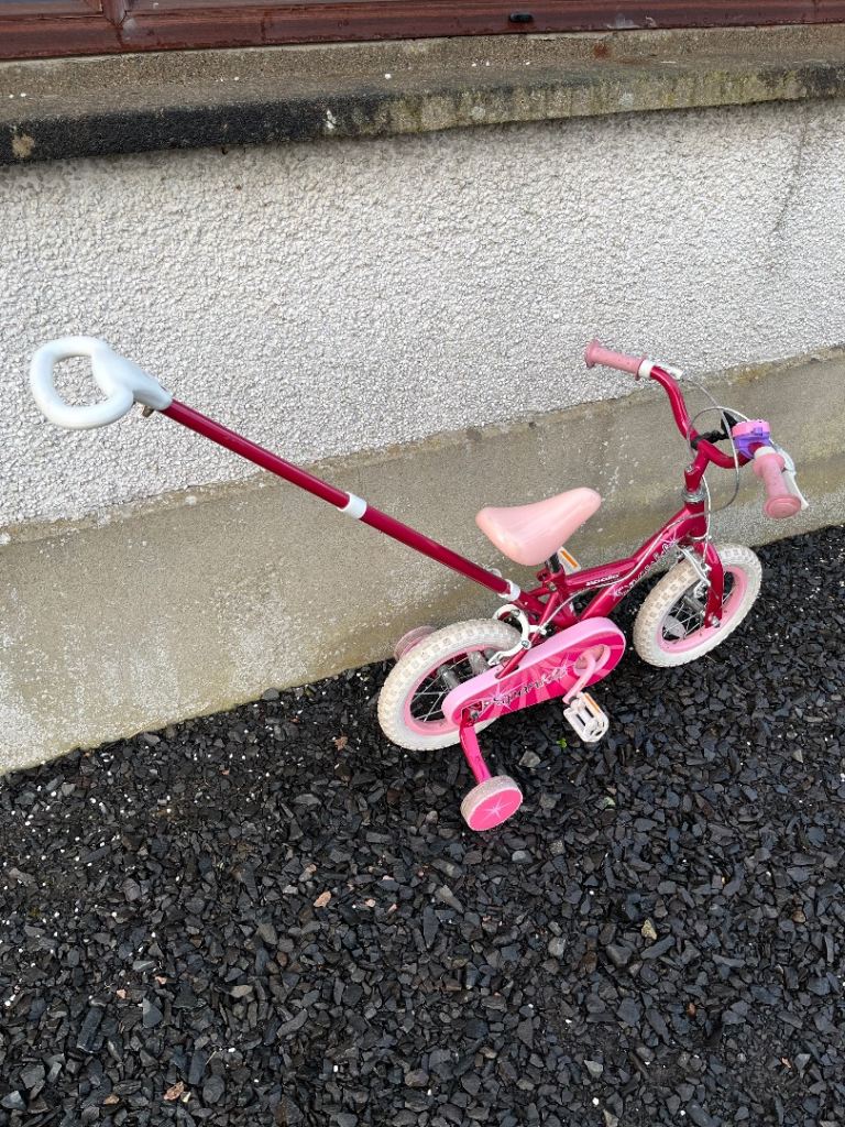 Pink Kids Bike with Stabilisers and Parent Handle – Good Condition