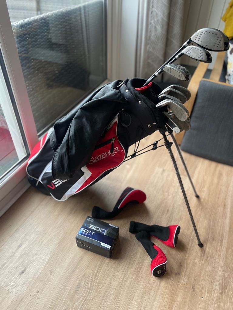 Set of Slazenger golf clubs and accessories