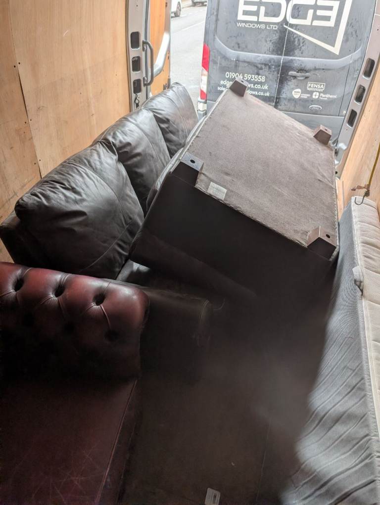 Two Brown Leather Sofas - Fair Condition