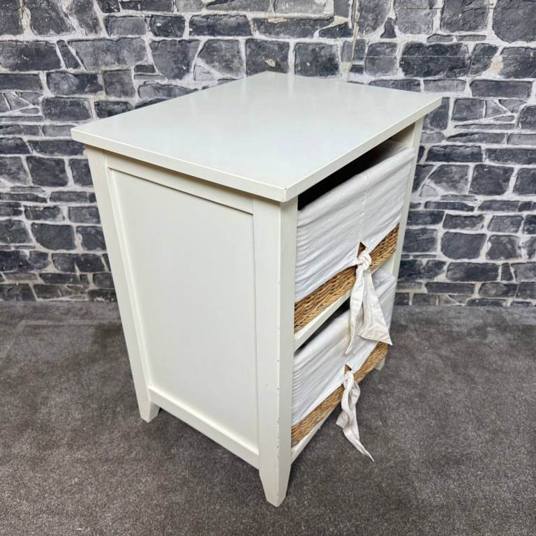 White Storage Unit with 2 Wicker Baskets