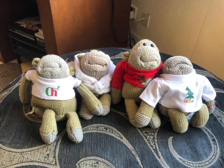 Set of 4 Knitted Monkey Soft Toys - Good Condition