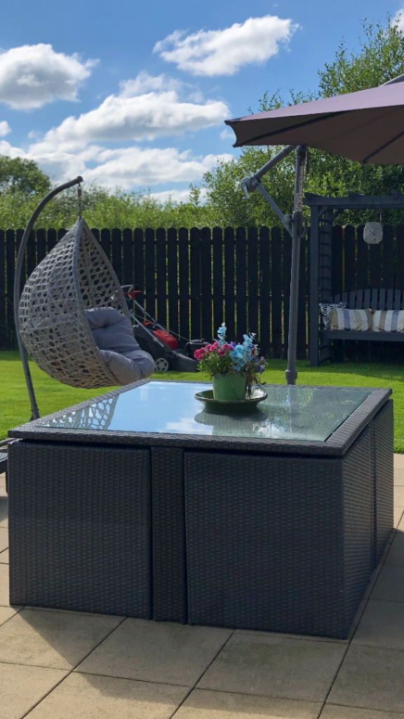 Rattan Garden Dining Set with Glass Top Table – Good Condition