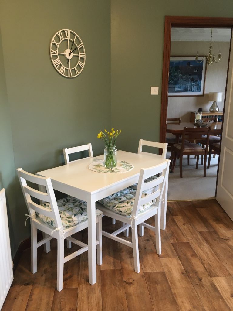 White Wooden Dining Table and 4 Chairs Set – Good Condition