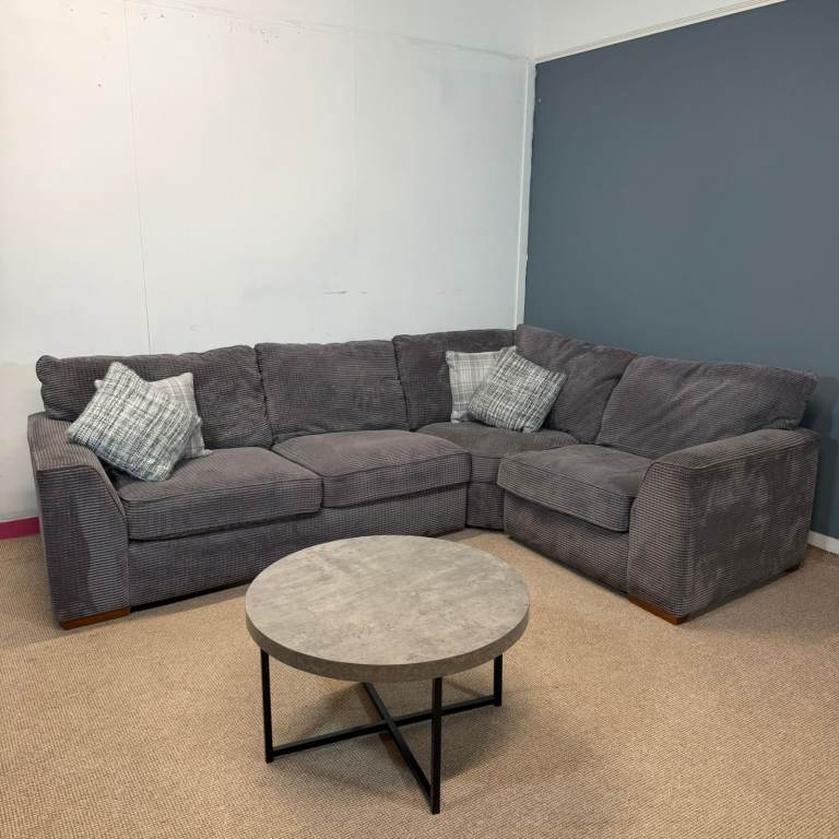 🛋️ Large Chunky Cord Fabric Grey Corner Sofa - FREE DELIVERY 🚚