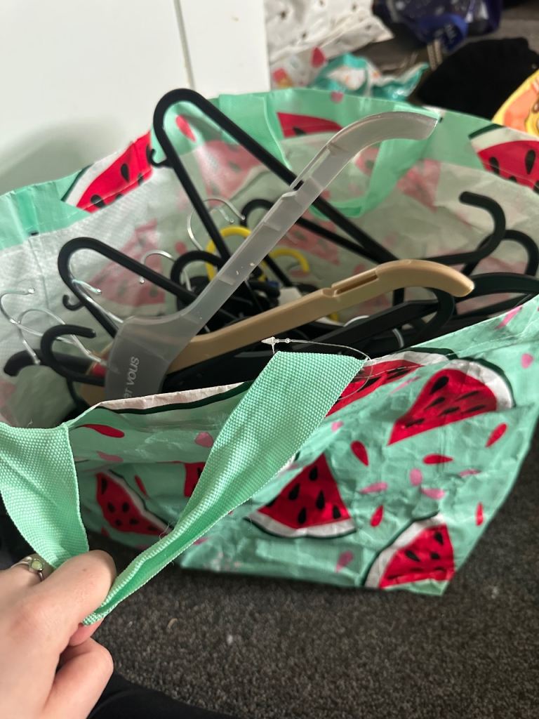 bag for life full of coat hangers 