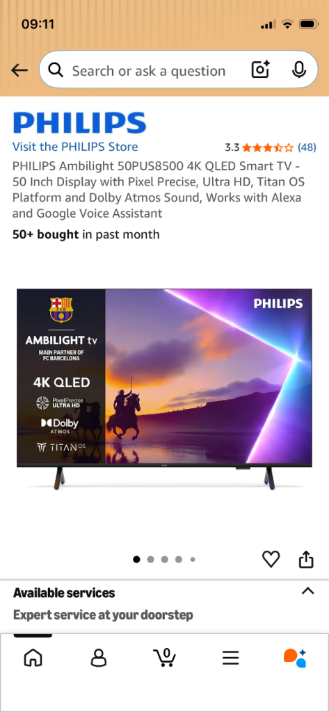 50 inch Phillips Ambilight Q LED smart Tv nearly new for sale excellent condition