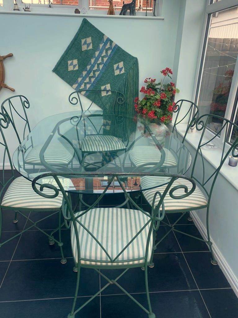 Custom Artisan 6-Chair Oval Glass Dining Set (1997) – Large DIY / Upcycle Project (Moving Sale)