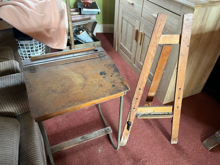 Vintage wooden child’s size easel and desk 