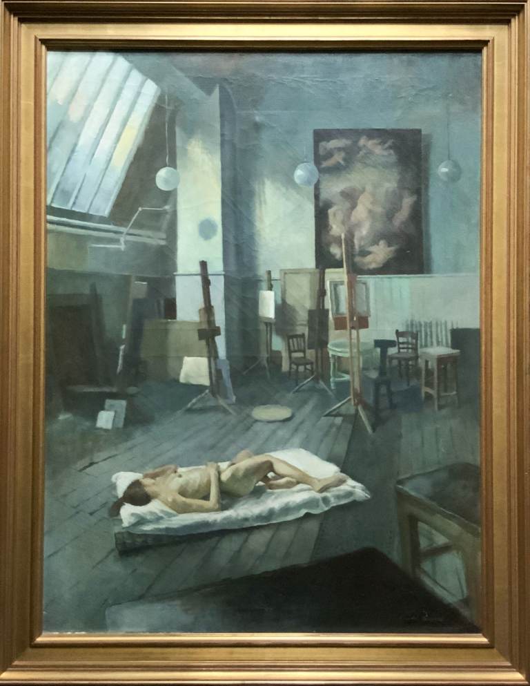 Royal Academy Listed Post-War Oil Painting Nude Model Studio Interior Large