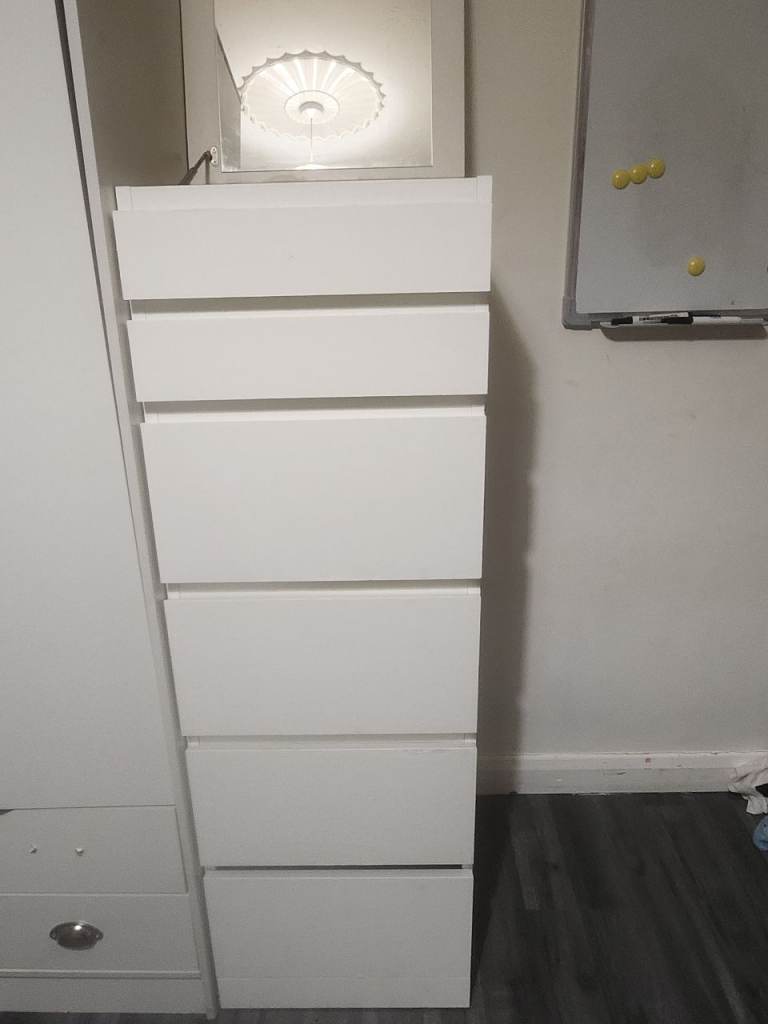 White 6-Drawer Tall Chest of Drawers