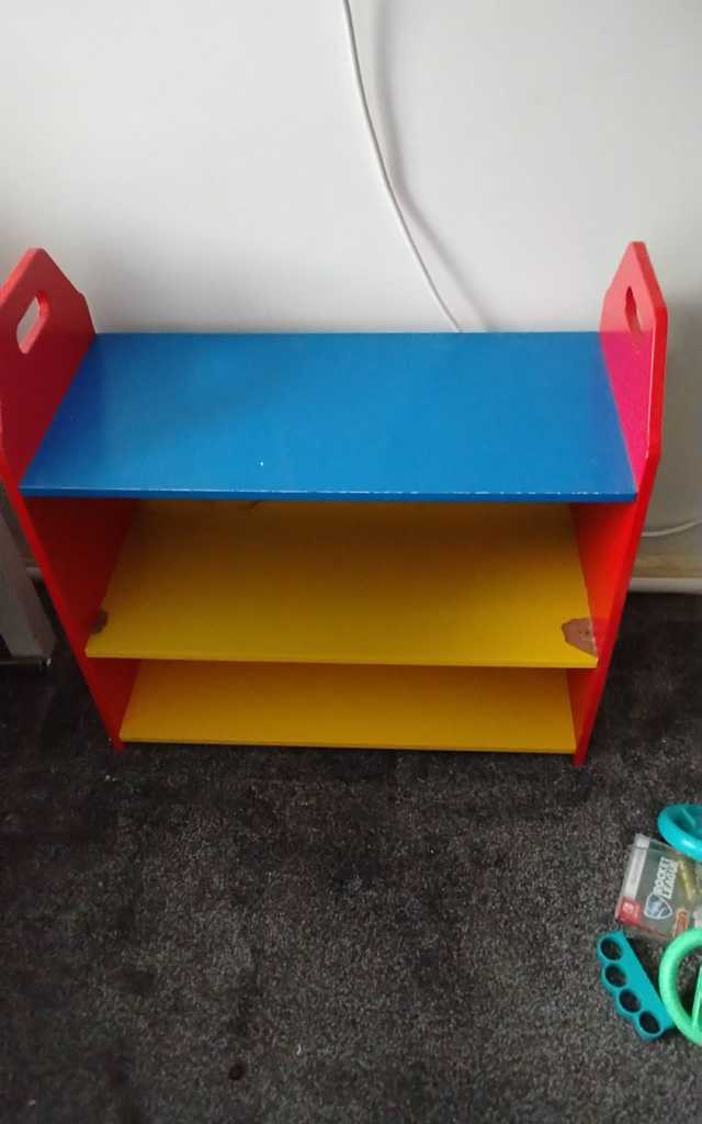 Colourful Wooden Toy Shelf – Good Condition