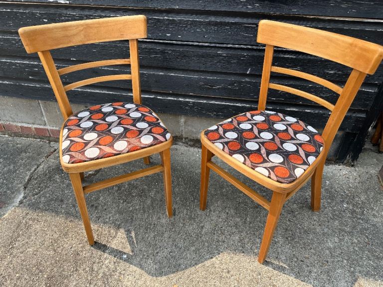 Vintage retro wooden mid century kitchen dining cafe chairs x 1 2 pair 
