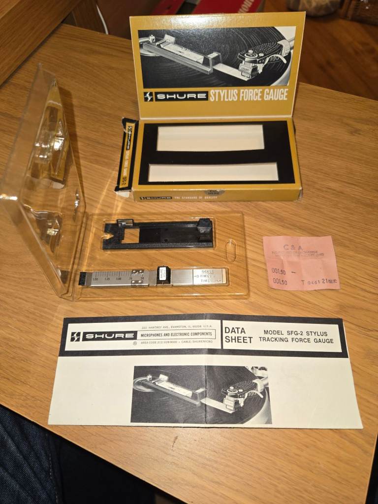 Shure Stylus Force Gauge SFG-2. Original box and receipt dated 11th May 1975