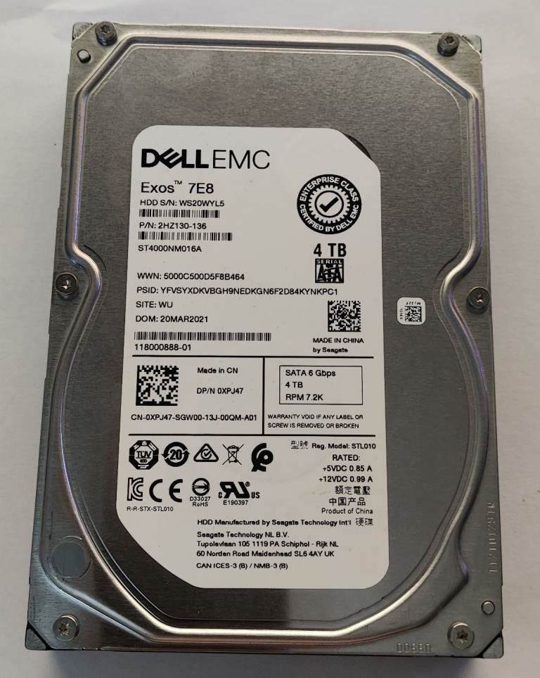 DELL EMC XPJ47 4TB SATA III 7.2k 3.5" 6Gbps HDD ST4000NM016A SEAGATE EXOS 7E8 02