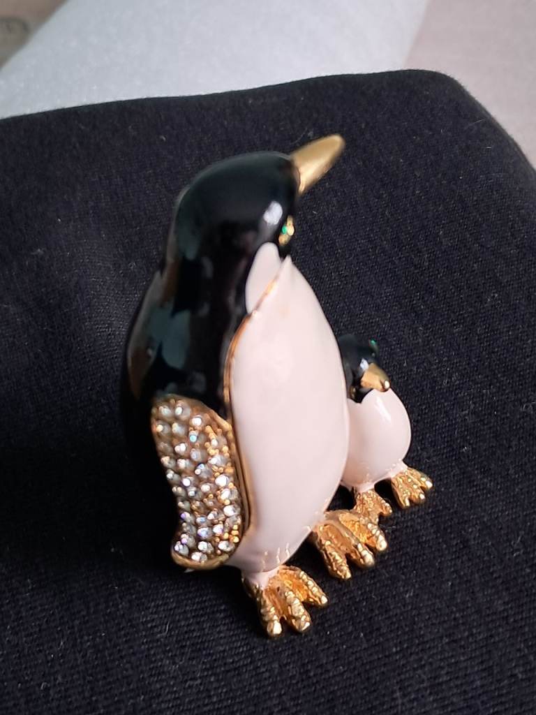 Vintage Penguin and Chick jewelled trinket box