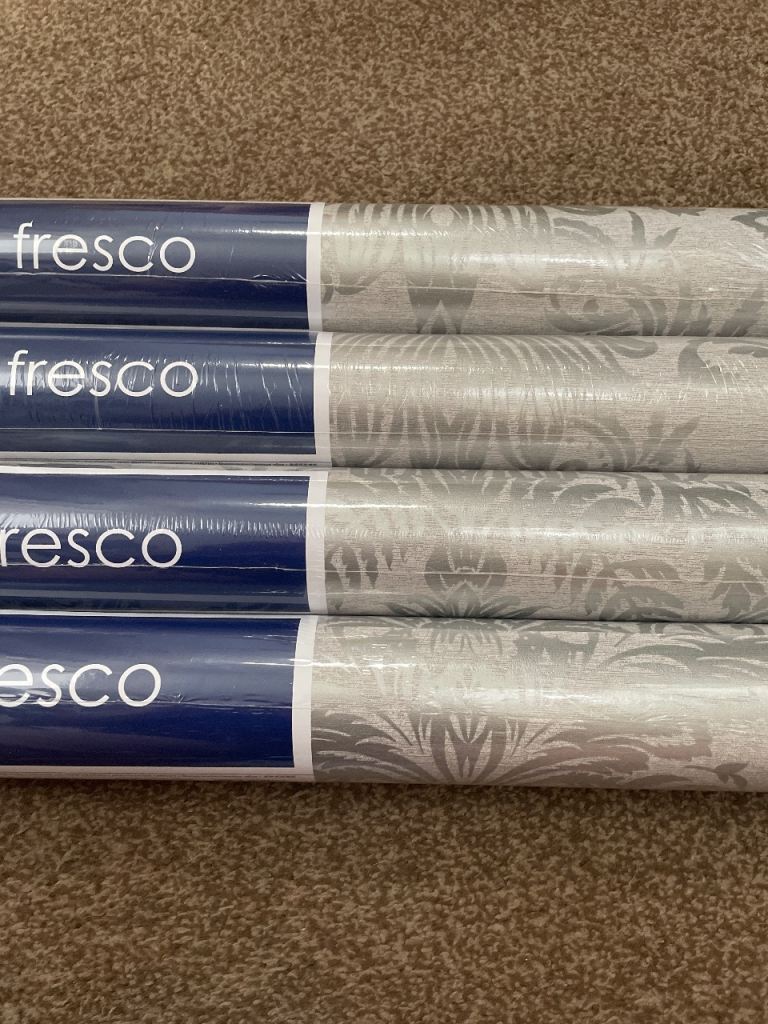 4 rolls fresco french grey Damask wallpaper