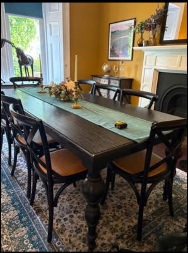Black Wooden Dining Table and 8 Chairs Set – Good Condition