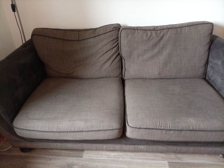 Two-Seater Sofa and Armchair – Brown Fabric, Fair Condition