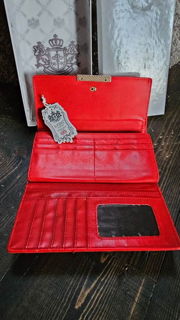 LYDC London Red With Cream Bow Purse New In Box with Bag and Tag.