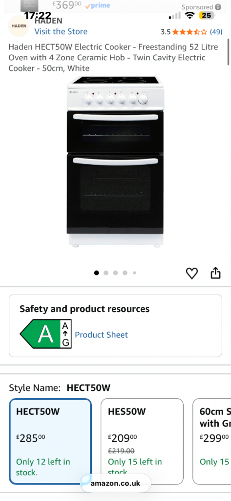 Haden HECT50W Electric Cooker - Freestanding, White