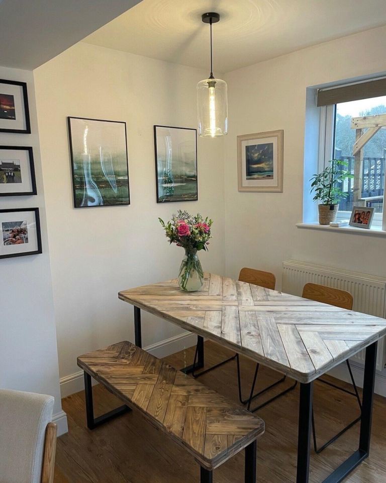 Herringbone Table and Bench Set 