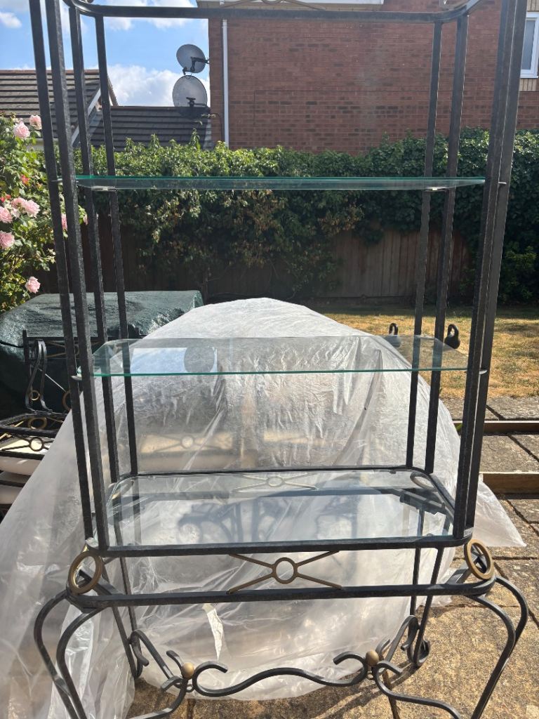 Black Metal and Glass Shelving Unit - Good Condition
