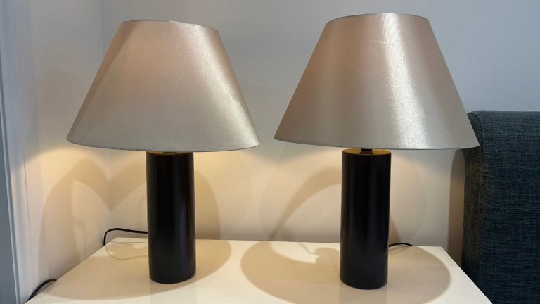 Pair of Brown Lamps with Gold Coloured Shades