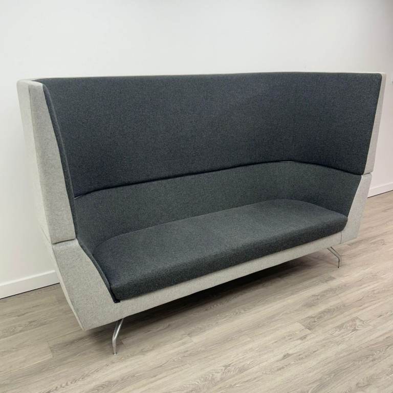 Orangebox 2-Person High Back Booth Sofa, 2-Tone Grey Fabric, Metal Legs