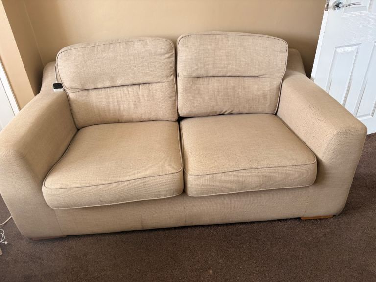 Comfortable Two-Seater Sofa - Beige Fabric, Fair Condition