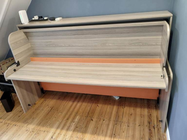 Space-Saving Bed with Desk murphy bed Single, Good Condition bed desk fold up