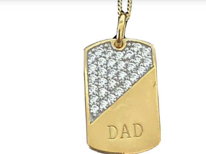 925 Gold Plated Cubic Zirconia Dad Dog Tag And Chain Necklace Father's Day Gift