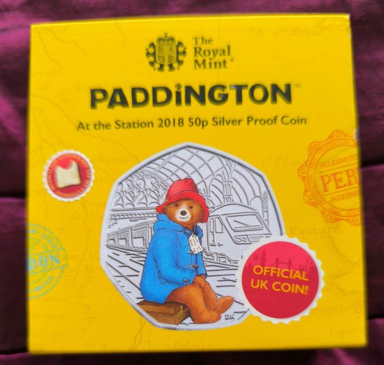 2018 Silver proof Paddington at The Station 50p ,coloured, boxed
