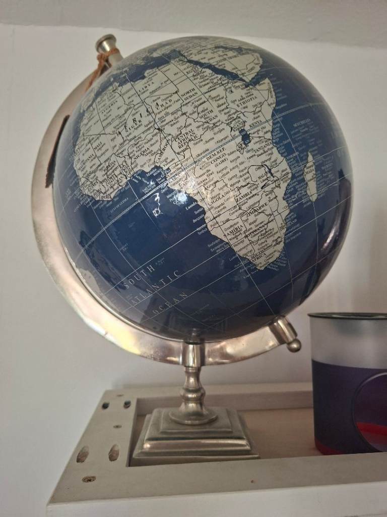 Vintage Style Blue World Globe with Metal Stand